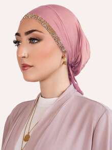 1pc Women's Solid Color Rhinestone Headband, Headscarf With Criss-Cross Front, Soft Modal Lining, Easy To Wear Hair Sleep Cap - Solid Color - View 17