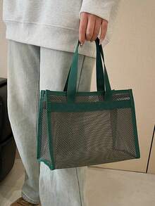 Student Summer Casual Vacation All-Match Net Mesh Tote Bag - Multicolor - View 4