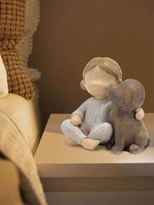 1 件小女孩和狗雕像树脂家居装饰创意桌面树脂装饰雕刻娃娃狗纪念品礼物 - 彩色 - 查看 5