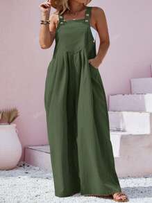 Mono informal de talla grande para mujer con bolsillos, de unicolor y holgado