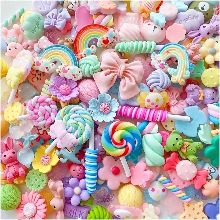50 Pcs Charming Cute Beads Set, Bulk Mixed Style & Shape Resin BeadsCandy Shape Macaroon Color Beads For DlY Craft Making OrnamentScrapbooking - 50PC - View 1