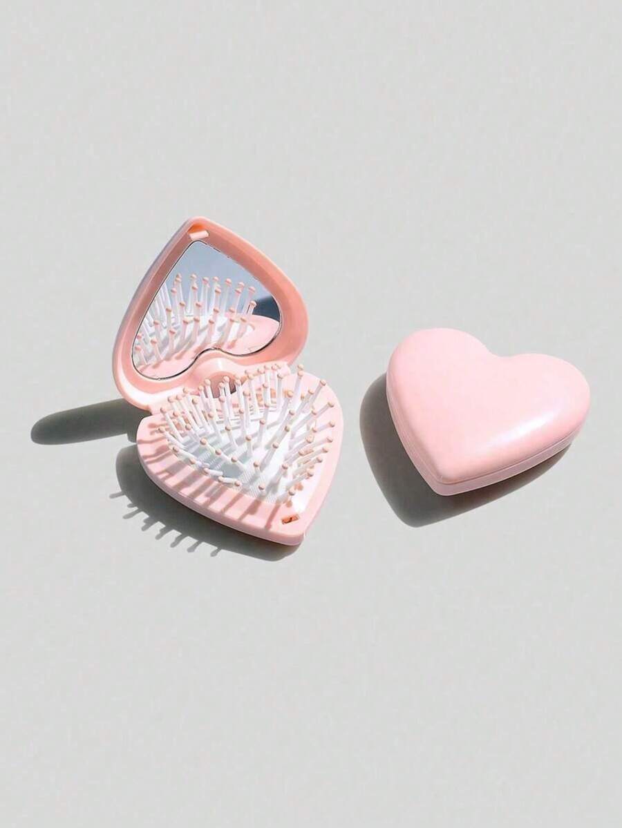 1 件便携式心形可折叠气垫化妆镜梳，心形折叠化妆镜带气垫镜和梳子，迷你口袋发刷，旅行和露营使用，家用紧凑型化妆镜。非常适合母亲节、返校季节礼物、刷子、发刷、卷发、拉直、节日必需品、旅行必需品。 - 彩色 - 查看 1
