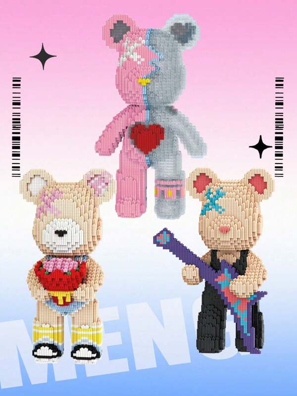 3100pcs 32cm/12.6in Love Bear Flower Bear Music Bear DIY Pixel Blocks, 3D Concatenated Blocks 14+, Room Creative Decoration, Desktop Accessories, Stress Relief Toys, Valentine's Day Gifts, Christmas Gifts, Birthday Gifts, Couple Gifts, New Year Gifts, Gifts For Girlfriends, Gifts For Familynd, Gifts For Family,Wedding Gifts, Easter Gifts
