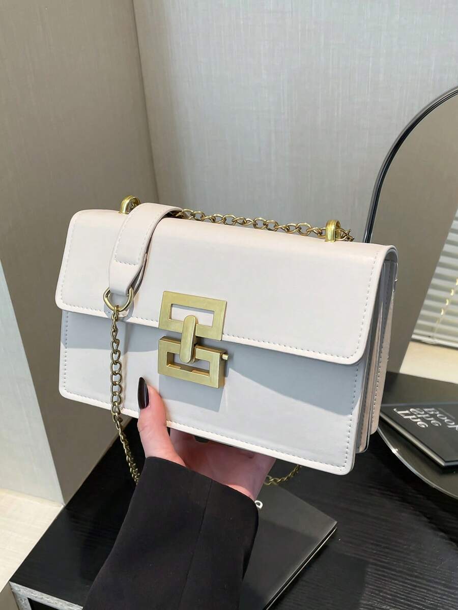 1 Stück Damen Mode minimalistischer quadratischer PU Umhängetasche, vielseitige kleine Messenger Tasche, Kettengurt