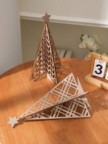 1pc, 6.65*11.14 Inch Creative Wooden Christmas Tree Shaped Desktop Decor, Minimalist Wooden Christmas Tree Home Decoration Accessory, Multiple Designs Available, Suitable For Theme Parties, Restaurants, Celebrations, Store Displays, And Personal Gifts
