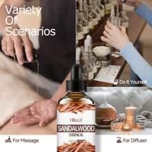 Hllozzi Aceite esencial de sándalo extraído de plantas en múltiples tamaños de 30ml/60ml/100ml, con fragancia suave de larga duración, apto para difusor de aromaterapia, hidratación facial, cabello, piel, cuidado corporal, masaje, todo en uno, excelente opción de regalo