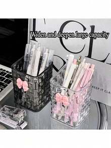 1/4 pièces Boîte de rangement de bureau transparent, support à stylos et boîte de rangement, idéal pour les fournitures scolaires, le bureau, le dortoir, le maquillage, les soins de la peau et les accessoires de bureau - Multicolore - Voir 7