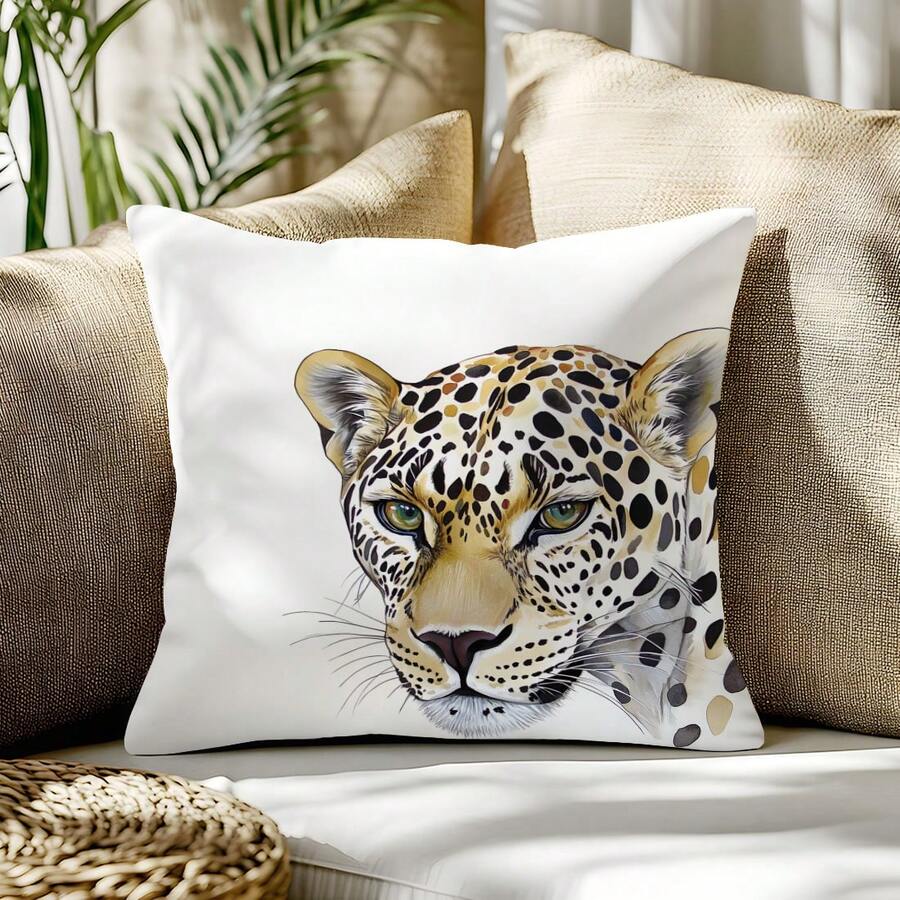 1 件 17.7*17.7 英寸 (45*45 厘米) 涤纶水彩豹纹印花设计靠垫套 [单面印花] 家居装饰 [不含枕芯]，适合日常使用，家居装饰，客厅沙发，卧室，汽车头枕枕头床上用品枕套房间装饰卧室装饰靠垫套靠垫 - 彩色 - 查看 1