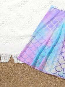 2 件套青少年女孩鱼鳞印花比基尼泳装套装舒适泳衣夏季衣服户外沙滩礼物