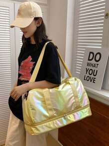 Sac de sport iridescent brillant, avec compartiment à chaussures et poches de rangement humide/sec pour femmes et hommes. Sac de voyage fourre-tout de grande capacité pour femmes