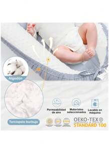 Nido Cuna Portatil para Bebe de 0 a 3 Años con Cordones Ajustables Diseño de Coronas  con Soporte para Columna Cubierta de Algodon Sweet