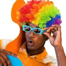 Peluca afro burbuja vibrante - Peluca de disfraz de payaso colorida para fiestas, fans y eventos temáticos, con gorra de malla elástica, excelente para cosplay y fiestas festivas, pelucas de festival, peinados rizados, pelucas de ajuste seguro, accesorios de peluca, tocado falso de rizos redondos, pelucas afro, fans de pelo