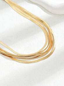 1pc Multi-Layer Elegant Simple Chic Snakeskin Decor Collarbones Chain Necklace, Versatile Daily Wear - Yellow Gold - View 3