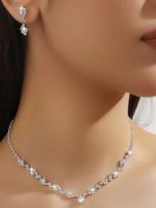 Multi-Piece Set Of Minimalist Crystal Water Drop Shaped Necklace And Earrings Jewelry Set, Suitable For Women Wedding, Birthday, Anniversary Events - Silver - View 3