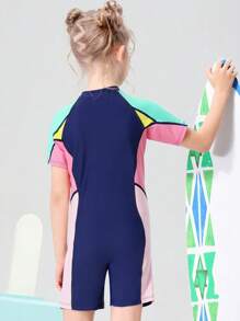 2pcs/Set Teenage Girls Letter Graphic Short Sleeve Top And Shorts Set, Sports Leisure High Stretch Slim Fit, For Spring/Summer, Beach, Party, Swimming, Surfing, Quick Drying, UV Protection