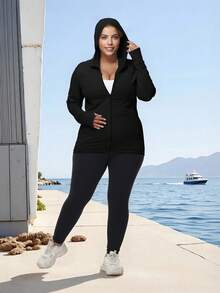 Áo khoác dài tay đơn giản, thường ngày, chống nắng dành cho nữ cỡ lớn năm 2025, màu đen, thích hợp cho mùa xuân. - màu đen - Xem 2