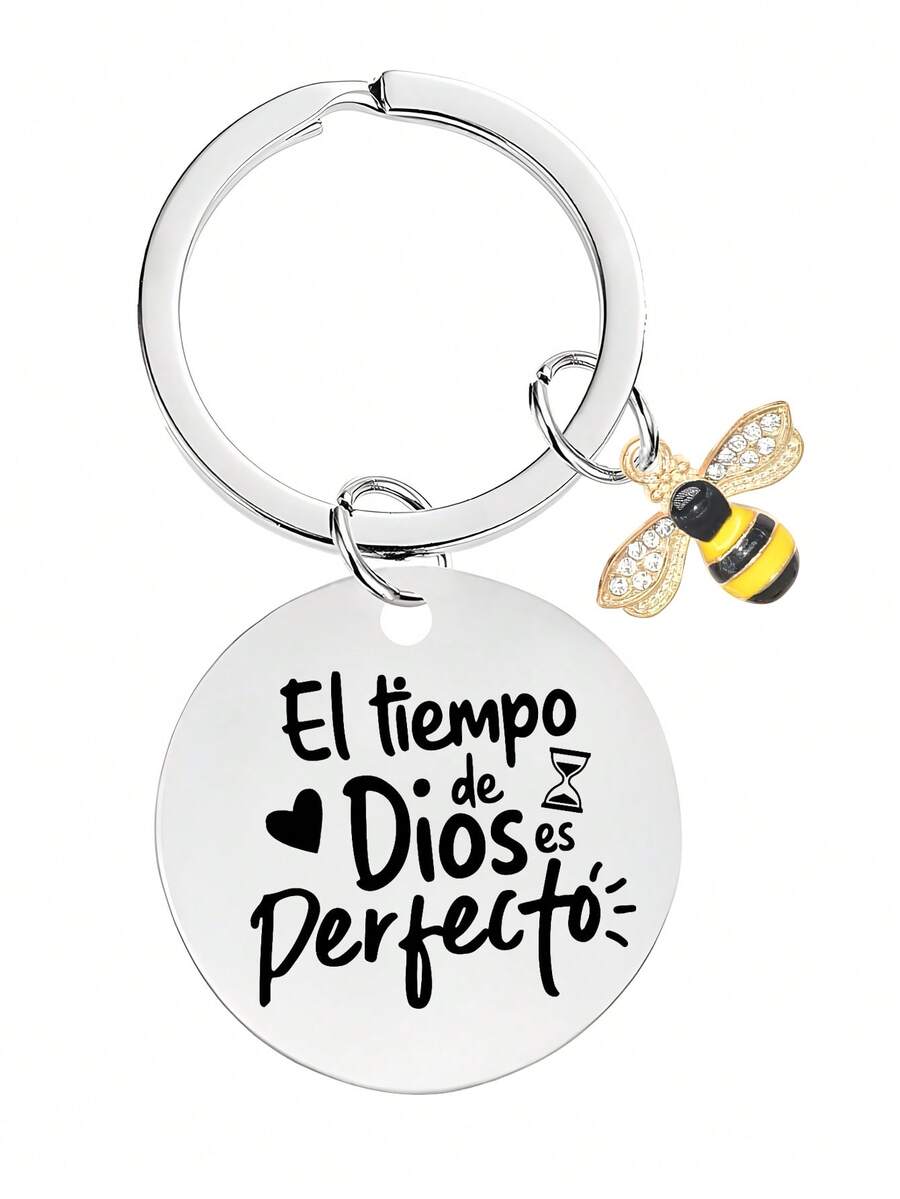 1 pieza "Dios del Tiempo" Llavero con cita motivacional en español, regalo para compañeros de trabajo, maestros, estudiantes, accesorios de coche, dije para bolso, mochila para la escuela, accesorios de Halloween, regalos para el Día del Maestro, regalos para amigos, hermana - abeja - Ver 1