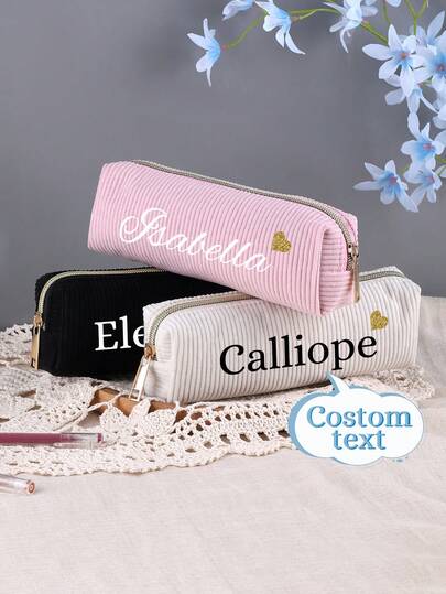 1pc Custom-Printed Corduroy Pencil Case With Customizable Text Is An Essential School Supplies Organizer. These Bags Are Perfect For Students And Working Professionals, Making Them Ideal Gifts For Both. They Can Be Used As School Supplies Organizers, Cosmetic Organizers, Or Everyday Commuting Bags. Suitable As Back-To-School Gifts, Bridesmaid Gifts, St. Nicholas Day, Valentine's Day, Thanksgiving, Birthday Gifts, And Many Other Occasions.