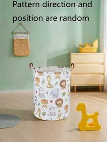 1pc Baby Room Canvas Foldable Clothes Storage Basket Cartoon Pattern With Handle Toy Box Storage Bucket Cute And Light, Suitable For Family Children's Baby Room Arrangement And Storage (Pattern Direction Random) - Multicolor - View 1