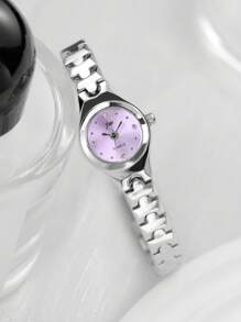 jw 1 Pieza Reloj de mujer Premium de color rosa, dulce y delicado, con caja de aleación redonda, esfera de moda con escala de cristales, reloj de cuarzo elegante, fácil de llevar, adecuado para decoración diaria, regalo de vuelta al colegio para estudiantes