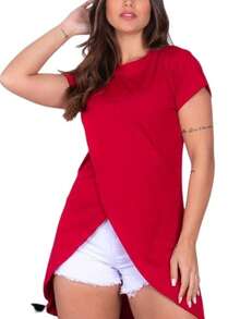 Women's Mullet Wrap Top With Short Sleeves - 紅色 - 查看 4