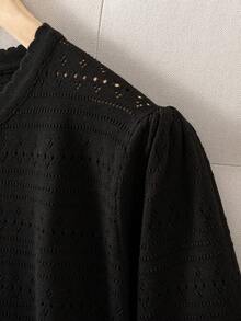 GIGOGOU 女士透气针织开衫T恤，时尚短袖T恤，春夏黑色 - 黑色 - 查看 10