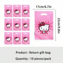 Sanrio Suministros para fiestas de cumpleaños temáticas de Anime Hello Kitty en color rosa, decoraciones de Año Nuevo como banderines, bolsas de regalo, vasos, platos y pañuelos desechables de papel