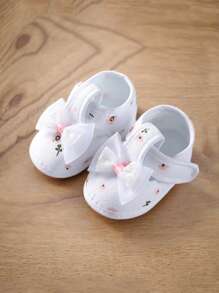 1Pair Newborn Baby Shoes Bowtie Baby Girl Shoes Anti-Slip Soft Sole Bottom Walking Princess Shoes First Walkers