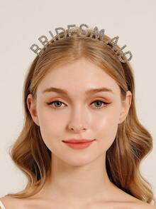 1 pieza Diadema de aleación con letra "DAMA DE HONOR" con strass, accesorio de calidad para fiesta de boda, dama de honor, accesorios para el Día de San Valentín - Plateado - Ver 7