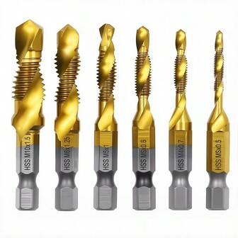 6pcs Premium Drill Tap Combination Bit Set | High-Speed Metric Thread M3 M4 M5 M6 M8 M10 Taps | Durable | Efficient Screw Tapping, Countersink Drilling, And Precise Hole Making | DIY And Professional Use