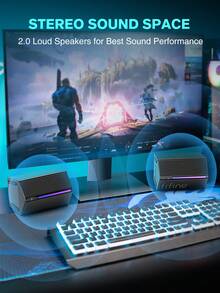 Speaker Komputer FIFINE A20, Speaker PC Berkabel dengan Pencahayaan RGB, Kontrol Volume, Didukung USB, Penguat Bass, Saklar On/Off, Lampu RGB yang Dapat Diatur, Kabel Audio 3.5mm, Cocok untuk Laptop, Monitor, Ponsel, Tablet - Hitam - View 6
