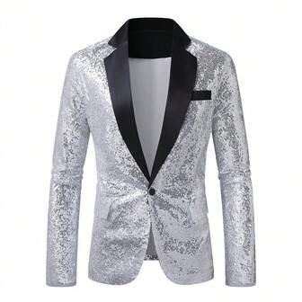 Men's Sparkling Sequin Blazer, Nightclub Stage Performance
