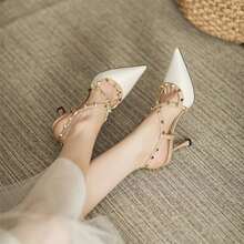 2025 Summer New Niche French Sexy One-Word Strap Rivet Pointed High Heels Stiletto Sandals For Women