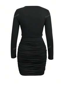 Robe moulante mini à col V sexy pour femmes, couleur unie, robe de soirée pour adultes
