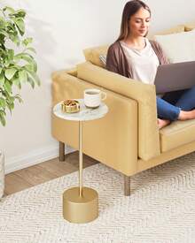 Drink Table Pedestal, Small Round Side Table, Small Drink Table, Drink Tables For Small Spaces, Pedestal End Table, Small Pedestal Table, Black - Vàng - Xem 3