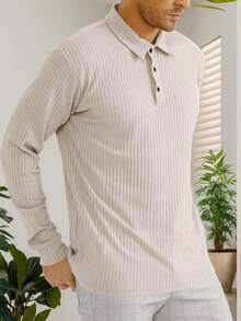 tooluck Men's Casual Lapel Button Down Long Sleeve Polo Shirt, Suitable For Formal Occasions And Gifts For Father, Boyfriend - Màu Khaki - Xem 2