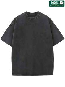 He Left A 99 Printed T-Shirt, 1 Piece, 230g Washed, High-Quality Wax Printed Cotton Retro Fashion Brand T-Shirt, With A Certain Thickness Suitable For Summer T-Shirts, Holiday Gifts - 黑色 - 查看 2