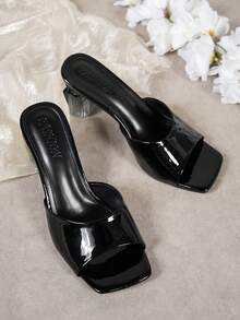 2025 新款时尚香水香味方头闪亮一脚蹬高跟女式凉鞋