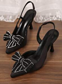 Fashionable Summer New Style Women's High Heels With Pearl Bow & Transparent Pointed Toe