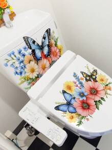 1pc/1set 2pcs Spring Floral Series Toilet Decorative Sticker, Bathroom Decal, Multi-Scenario Use Stickers