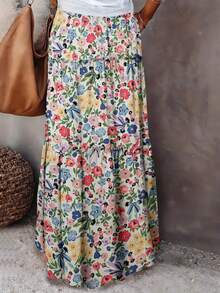 Women's Casual Floral Print Drawstring Waist Skirt, Summer - Multicolor - View 2