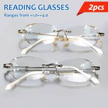 cabecade 2pcs Rimless Reading Glasses Fashion Glitter Computer Presbyopic Glasses For Women +1.0 To +4.0 - Transparent - View 2