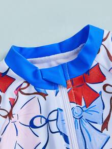 Baby Girl Rash Guard Swimsuits Short Sleeve Round Neck Ruffle Bathing Suit Toddler Swimwear - Blue - View 5