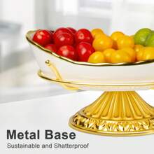 Ceramic Fruit Bowl For Kitchen Countertop, Decorative Bowl For Home Decor, Gold Fruit Bowl, Large Handmade Ceramic Fruit Serving Bowl, For Small Kitchen Countertops & Dining Table - White - View 4