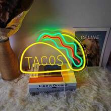 1 Pc 14.96x 9.84in Neon Light Taco Text And Pattern Multicolor Wall Sign Decoration For Restaurant Bar Party Home Festival Atmosphere LED Night Light Hanging Decor For Kitchen Cafe Shop Event Celebration - Multicolor 2 - View 7