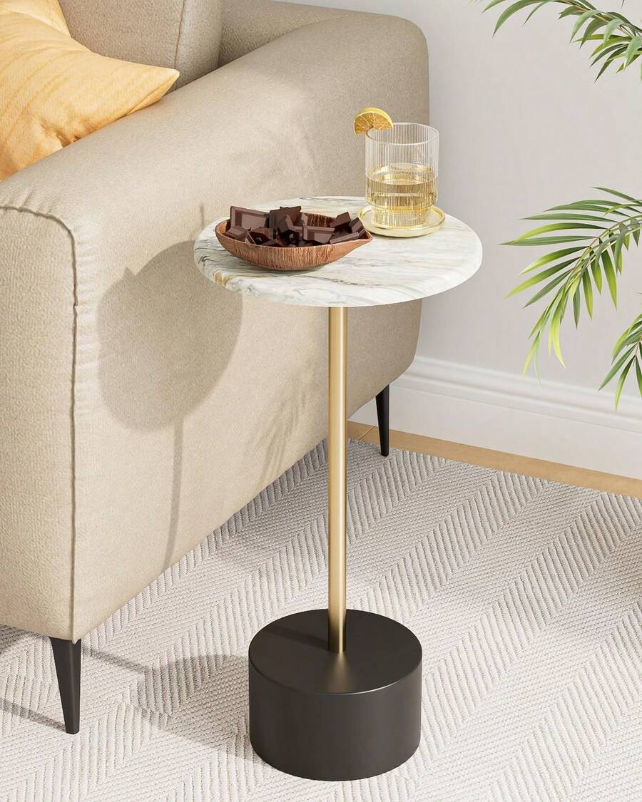 Drink Table Pedestal, Small Round Side Table, Small Drink Table, Drink Tables For Small Spaces, Pedestal End Table, Small Pedestal Table, Black - Vàng đen - Xem 1