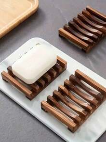 1-2pcs Bamboo Wood Soap Dish Rack With Drainage Holes Design Home Bathroom Decor Summer - One Size - View 1