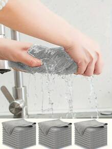 20pcs/Kitchen Towels, Microfiber Black And Light Grey Cleaning Cloth Set, Absorbent, Soft, Stain Removal Cloth For Cleaning Glass, Cooking Table, Pot, Bowl, Faucet, Range Hood, Car Wipe Cleaning Cloth, Kitchen, Bathroom, Home, Household Supplier