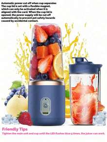 2 合 1 便携式榨汁机和搅拌机，带 USB 充电 - 6 刀片双杯，适合制作冰沙、奶昔和冰饮 - 适合注重健康的人士、旅行、工作或家庭使用的完美礼物，容量 16.91 盎司，旅行榨汁机 | 现代厨房电器 | 耐用塑料机身，榨汁机底座