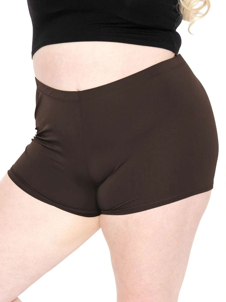 STRETCH IS COMFORT Women's And Plus Size Nylon Booty Shorts | Small - 3X - Brown - View 1